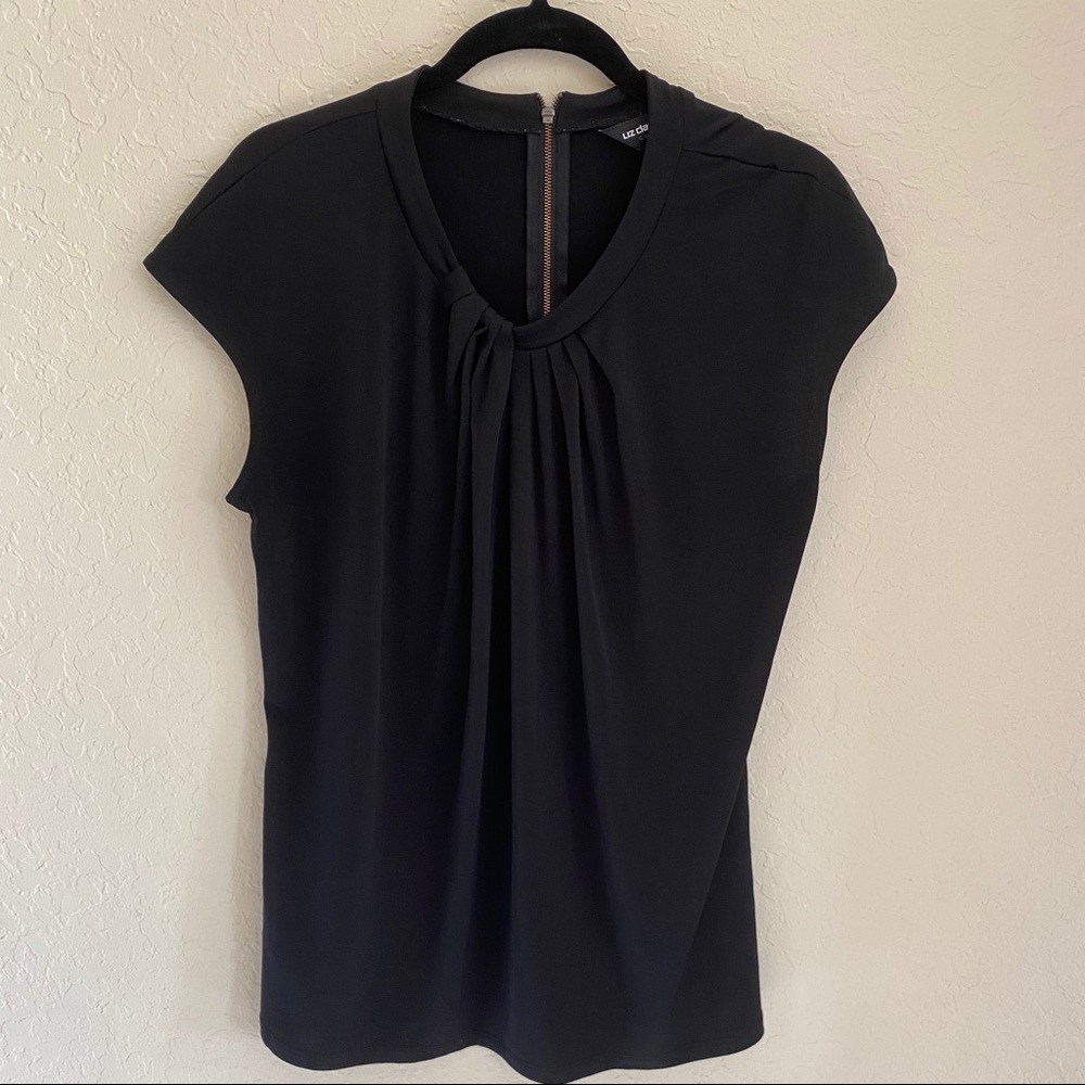 Claiborne knit pleated top Sz L black
